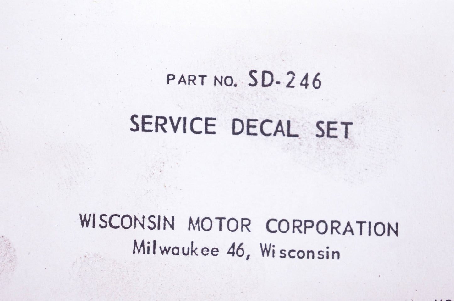 Wisconsin Parts SD-246 Decal Kit NOS
