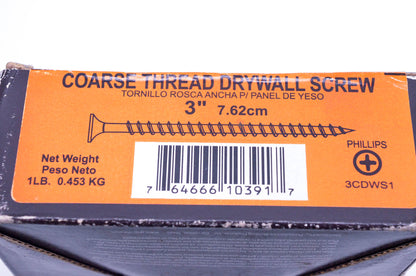 Grip Rite 3CDWS1 Course Thread 3" Drywall Screws NOS