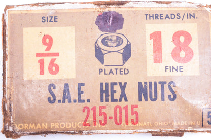 Dorman 215-015 SAE Hex Nuts 9/16-18 Qty 24 NOS