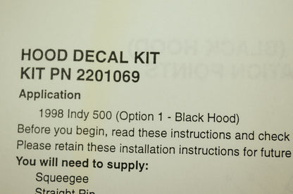Decal Kit 1998 Indy 500 Option 1 W/Black Hood NOS