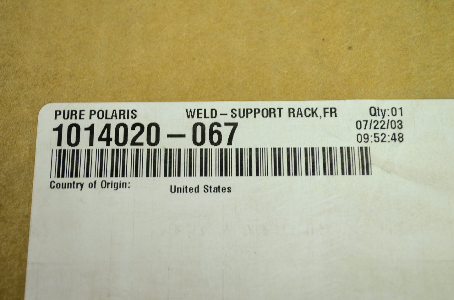 OEM Polaris 1014020-067 Black Front Support Rack NOS