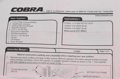 Cobra 1176SC, 081458, 99-8002 Slip On Muffler Kit NOS