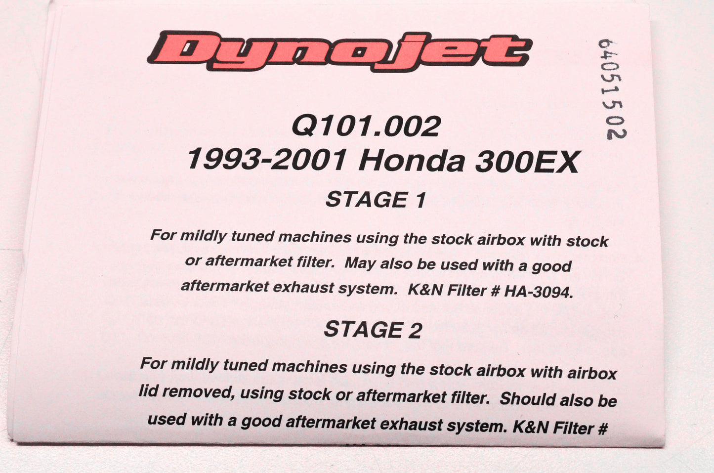 Dynojet Q101.002, 64051502 Carburetor Kit NOS