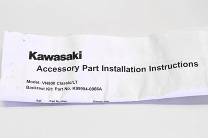 New OEM Kawasaki K99994-0066A Backrest Kit NOS