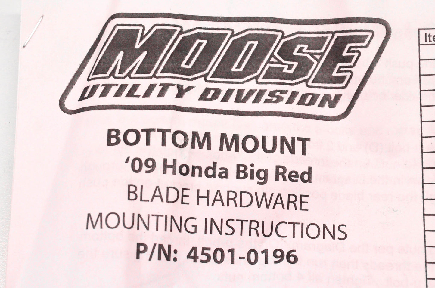Moose Utility Division 4501-0224 Plow Mounting Kit NOS