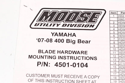 Moose Utility Division 4501-0104 Plow Mounting Kit NOS