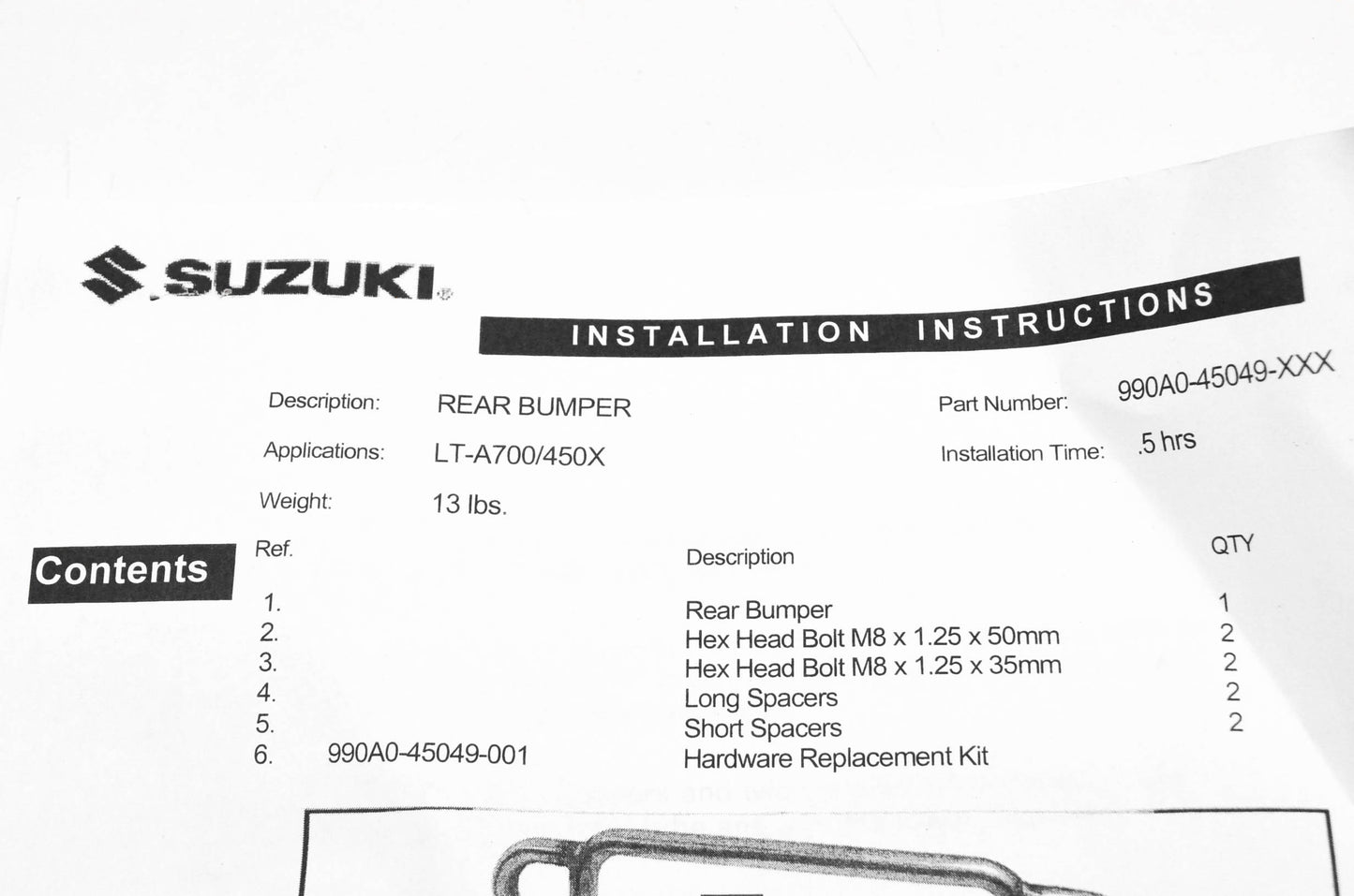 New OEM Suzuki 990A0-45049 Rear Bumper Assembly NOS