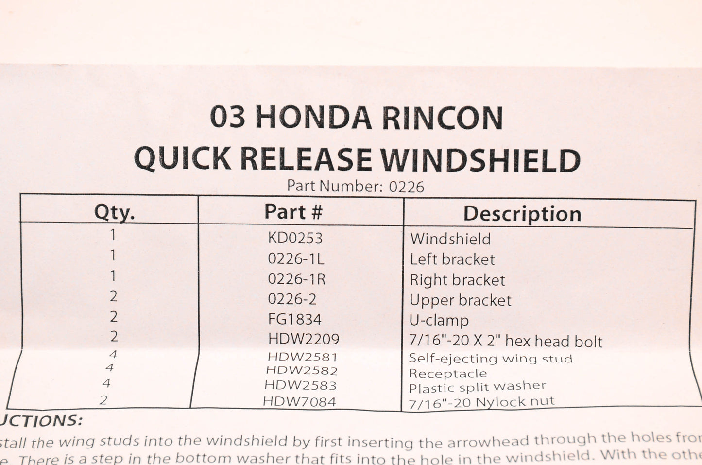 New OEM Honda 0226, KD0253, FG1834 Windshield Assembly NOS
