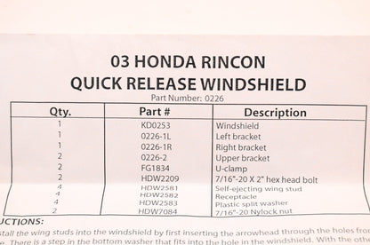 New OEM Honda 0226, KD0253, FG1834 Windshield Assembly NOS