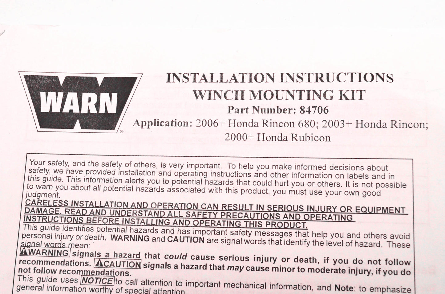 Warn 84706, 85247 Winch Mount Kit NOS