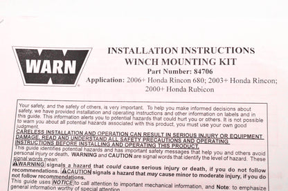Warn 84706, 85247 Winch Mount Kit NOS