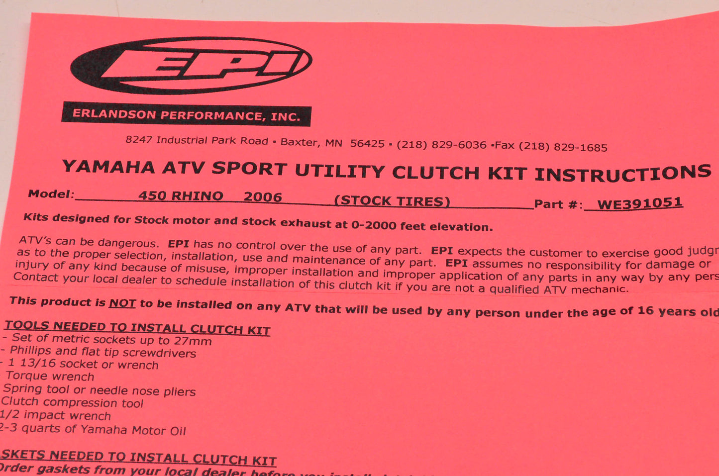 EPI WE391051 Sport Utility Clutch Kit NOS