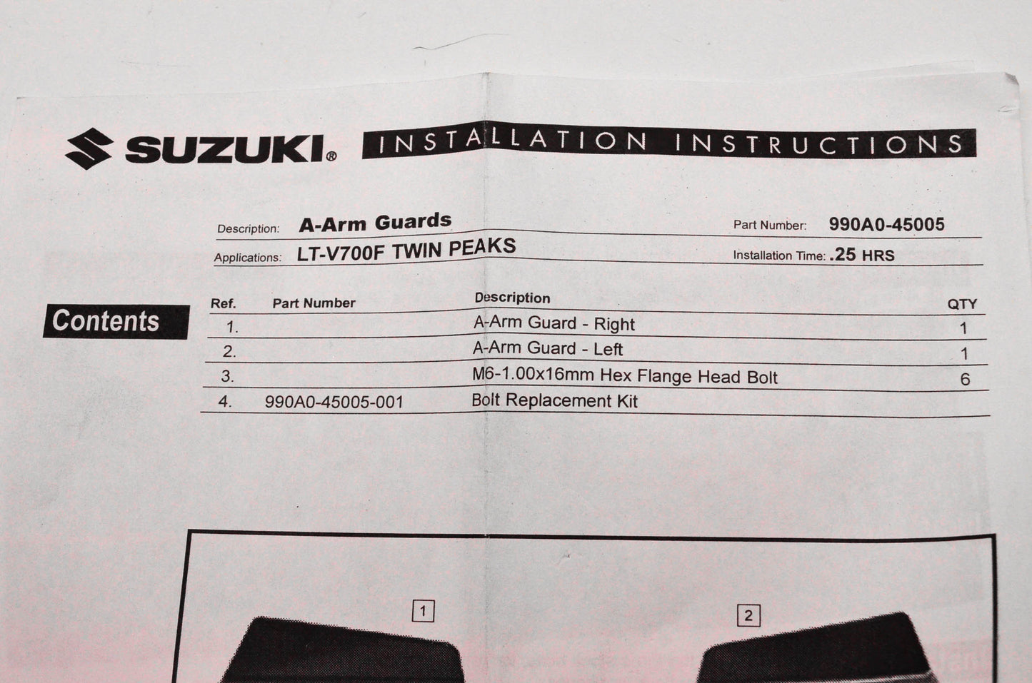 New OEM Suzuki 990A0-45005 A-Arm Guard Kit NOS