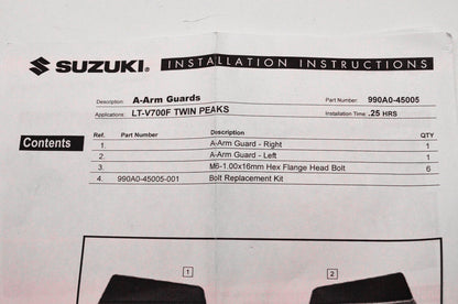 New OEM Suzuki 990A0-45005 A-Arm Guard Kit NOS