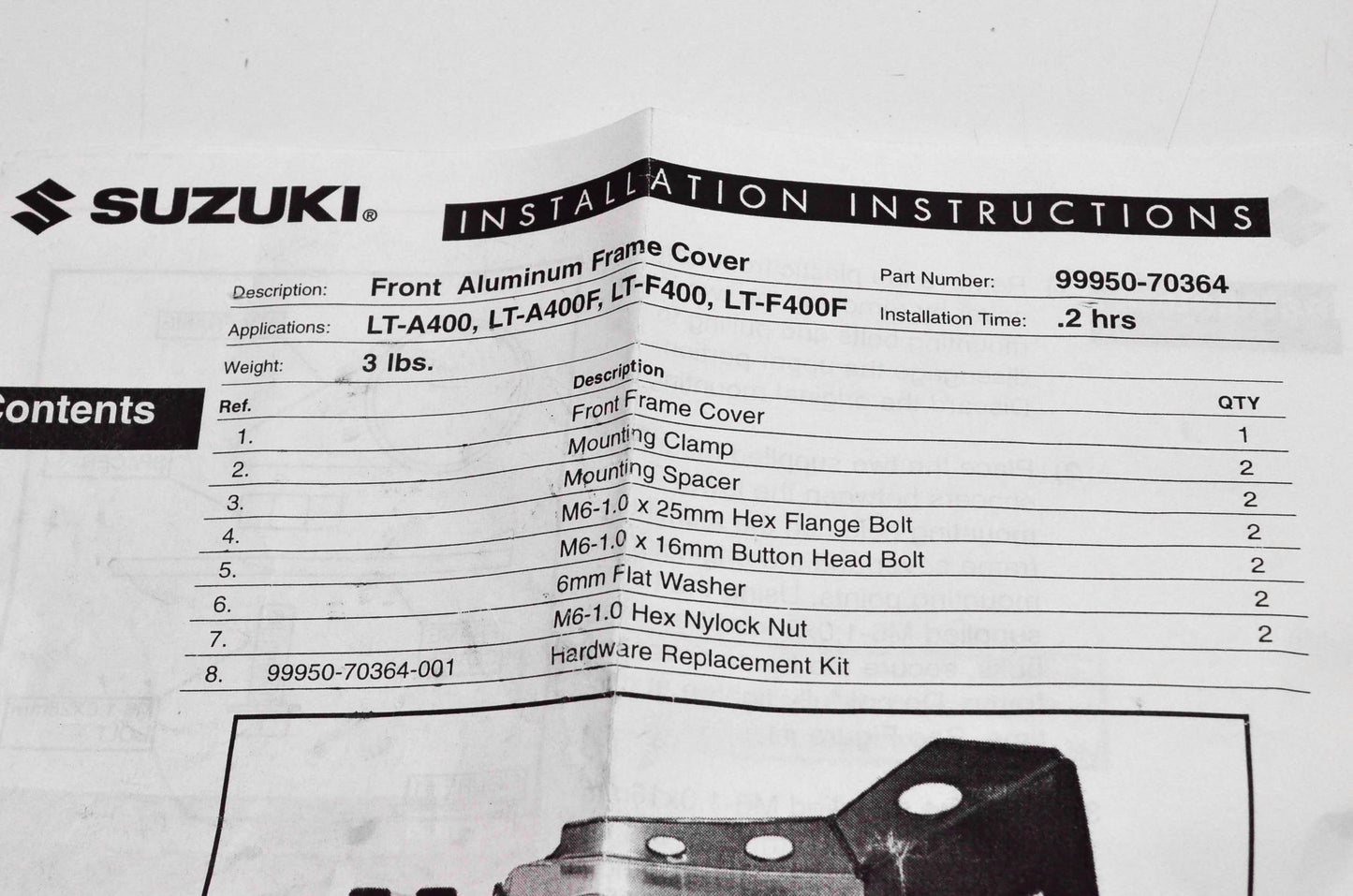 New OEM Suzuki 99950-70364 Front Aluminum Frame Cover Kit NOS