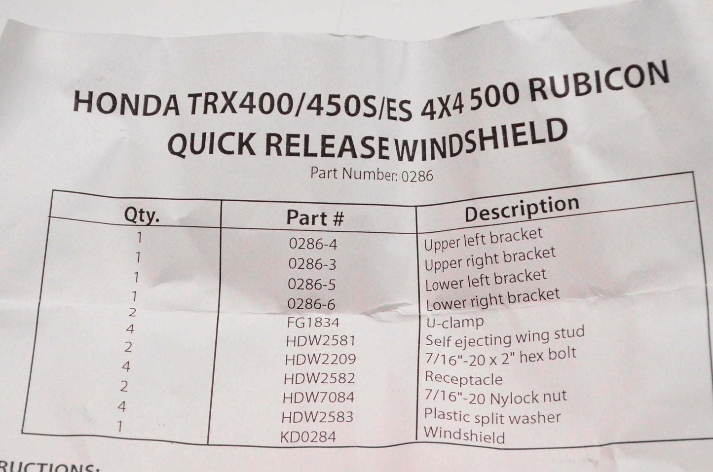 Cambridge Metals & Plastics 8000-0286, 0286 Quick Release Windshield Kit NOS