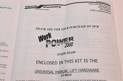 Cycle Country 15-0010 WP-2000 Universal Manual Lift Kit NOS