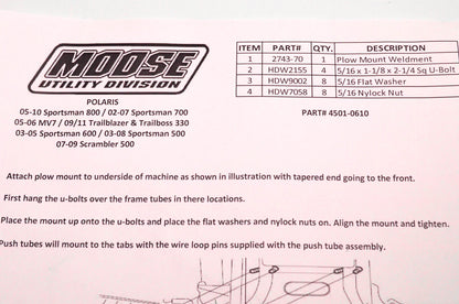 Moose Utility Division 4501-0610 Plow Mounting Kit NOS