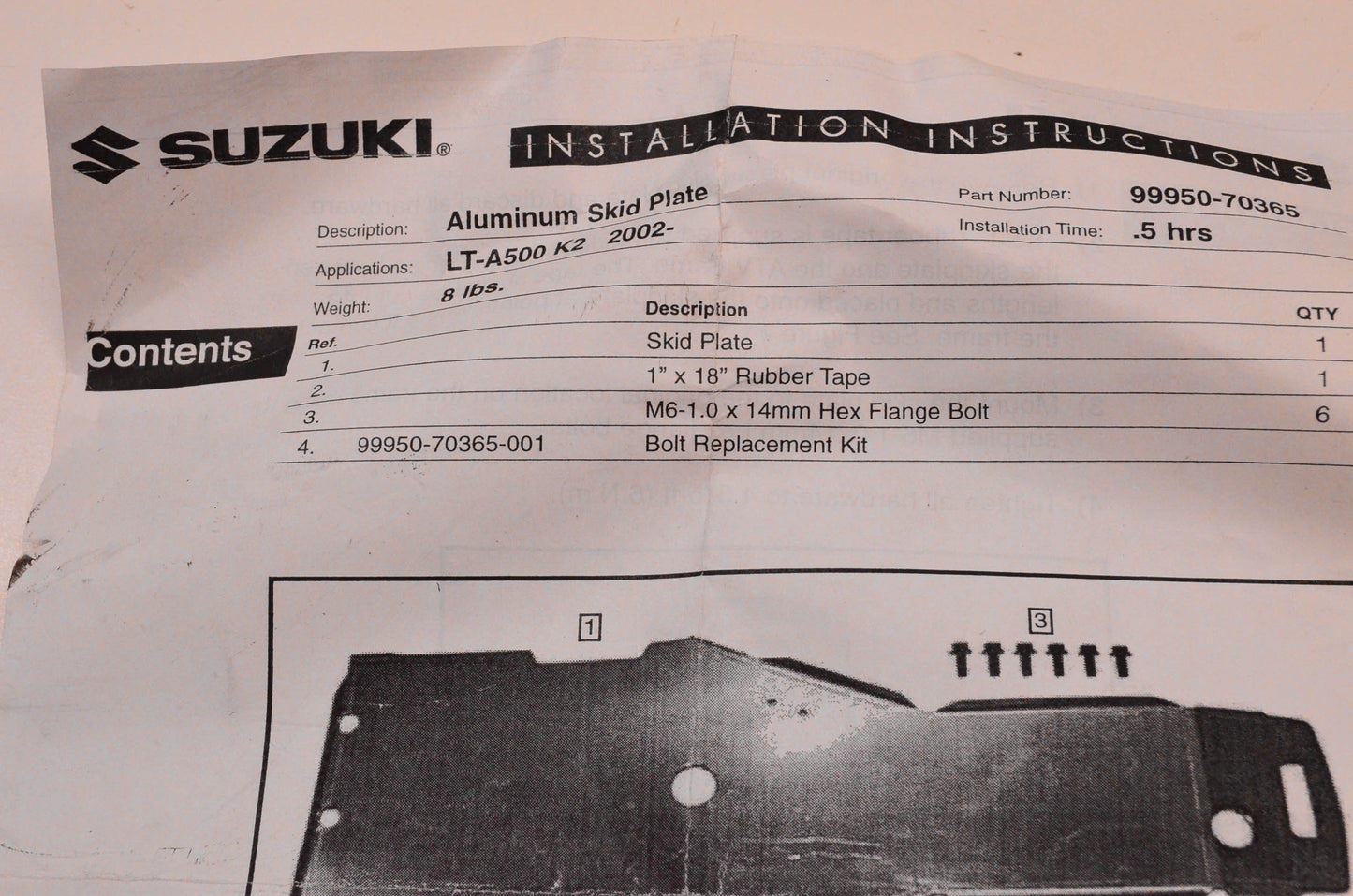 New OEM Suzuki 99950-70365 Aluminum Skid Plate Kit NOS