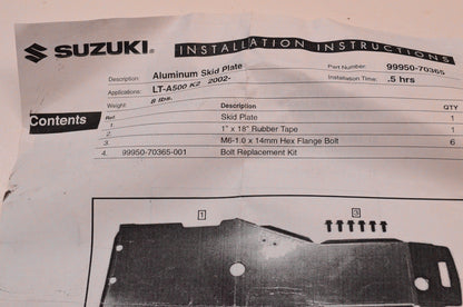 New OEM Suzuki 99950-70365 Aluminum Skid Plate Kit NOS