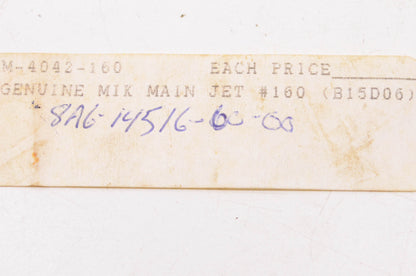 New OEM Yamaha 8A6-14516-60-00 Main Jet #160 NOS