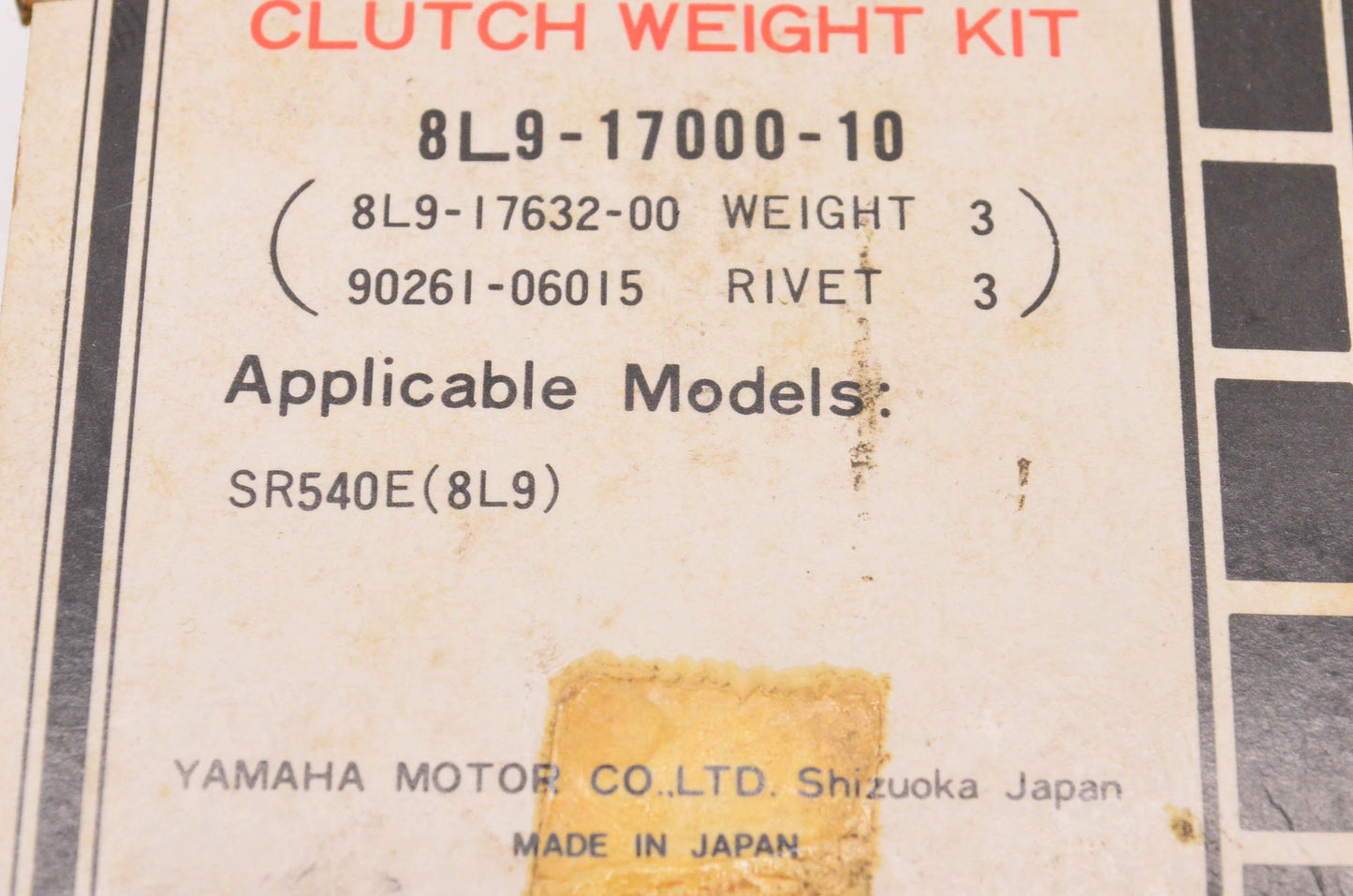 New OEM Yamaha 8L9-17000-10 Clutch Weight Kit NOS