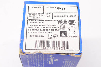 Levton 2711, AH6512/BRY 71430NP 3-Pole 4-Wire Grounding Locking Plug NOS