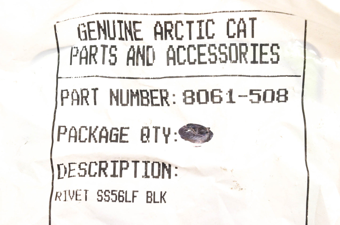New OEM Arctic Cat 8061-508 Black SS56LF Rivets Qty 10 NOS