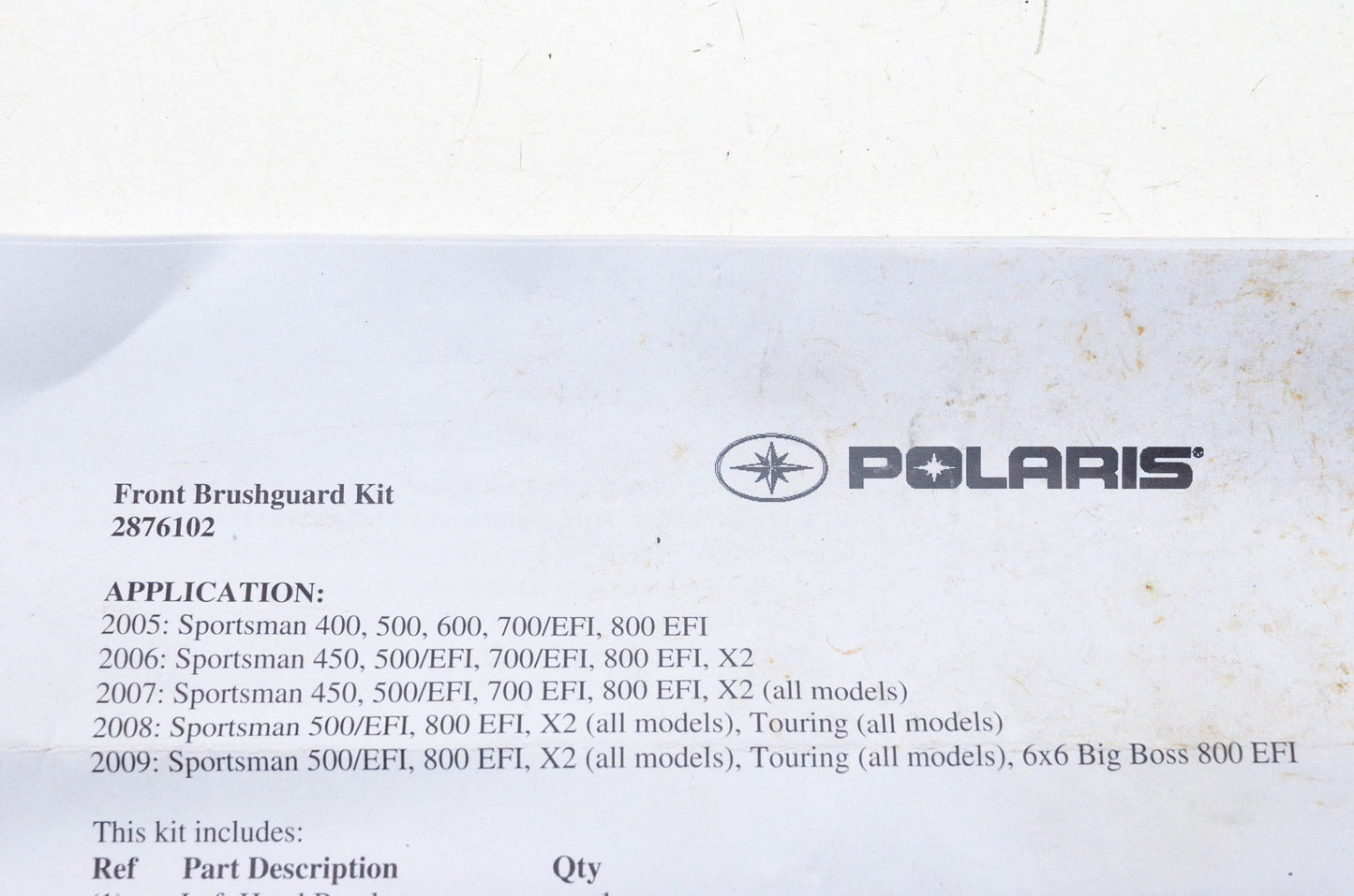 New OEM Polaris 2876102 Front Brush guard Kit NOS