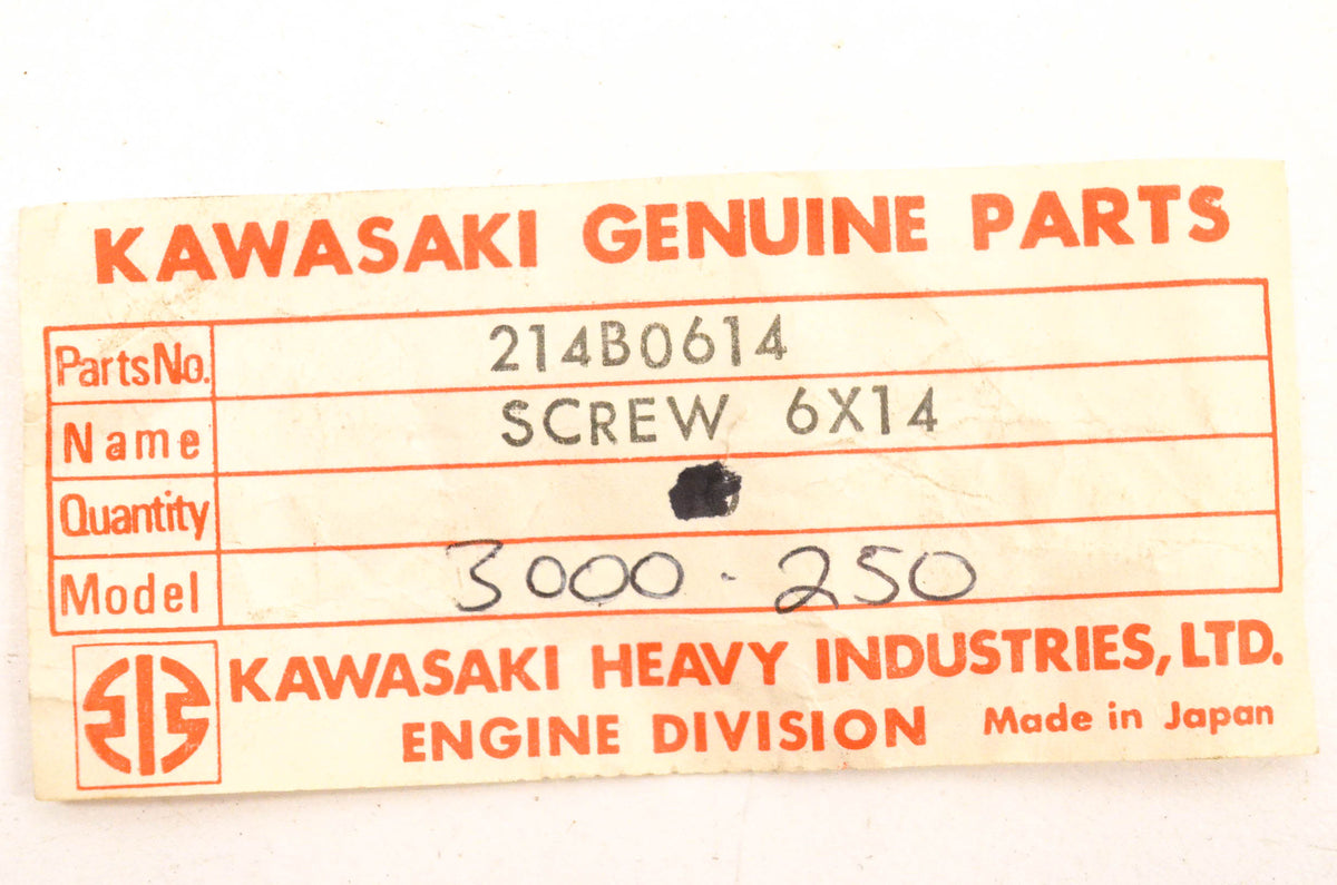New OEM Kawasaki 214B0614, 3000-250 Screws 6x14 Qty 2 NOS