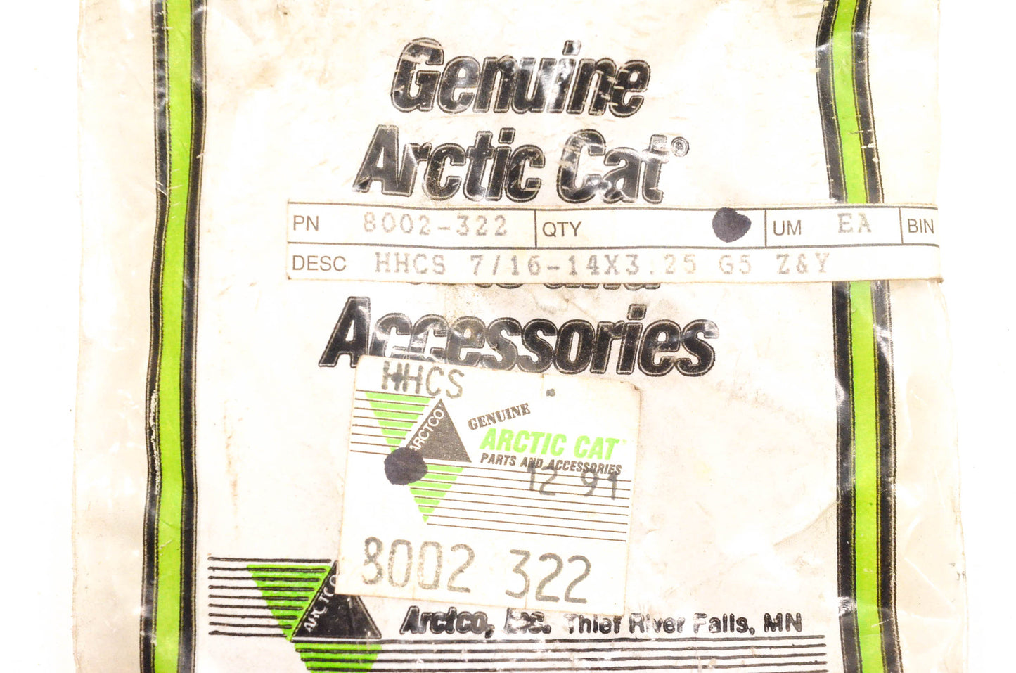 New OEM Arctic Cat 8002-322 Hex Head Cap Screw 7/16-14 X3.25 NOS