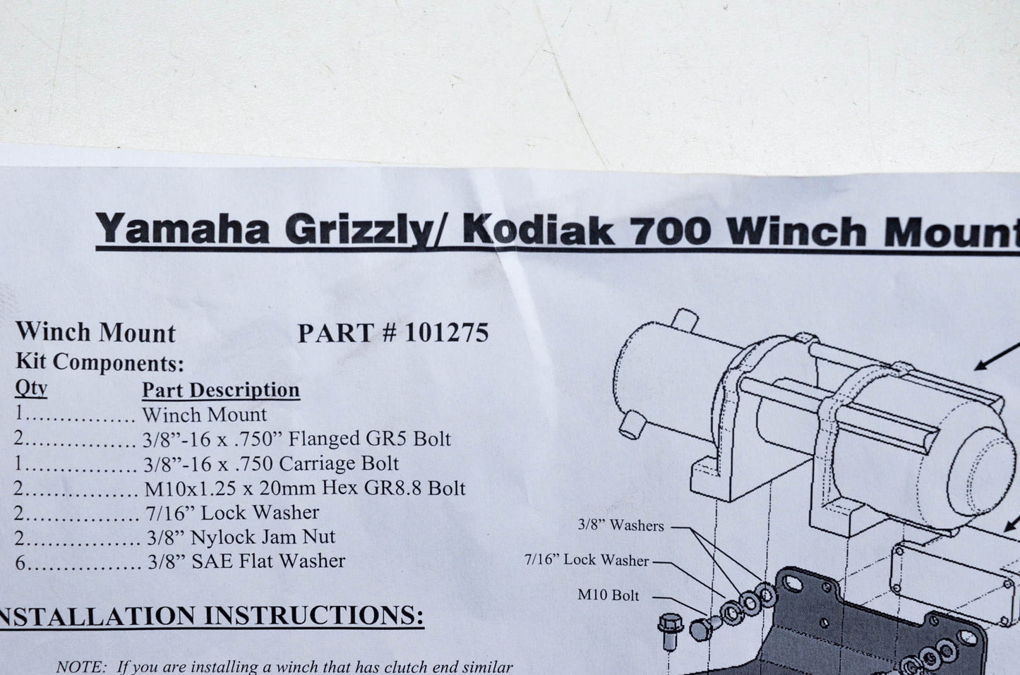 KFI 101275 Winch Mount Kit NOS