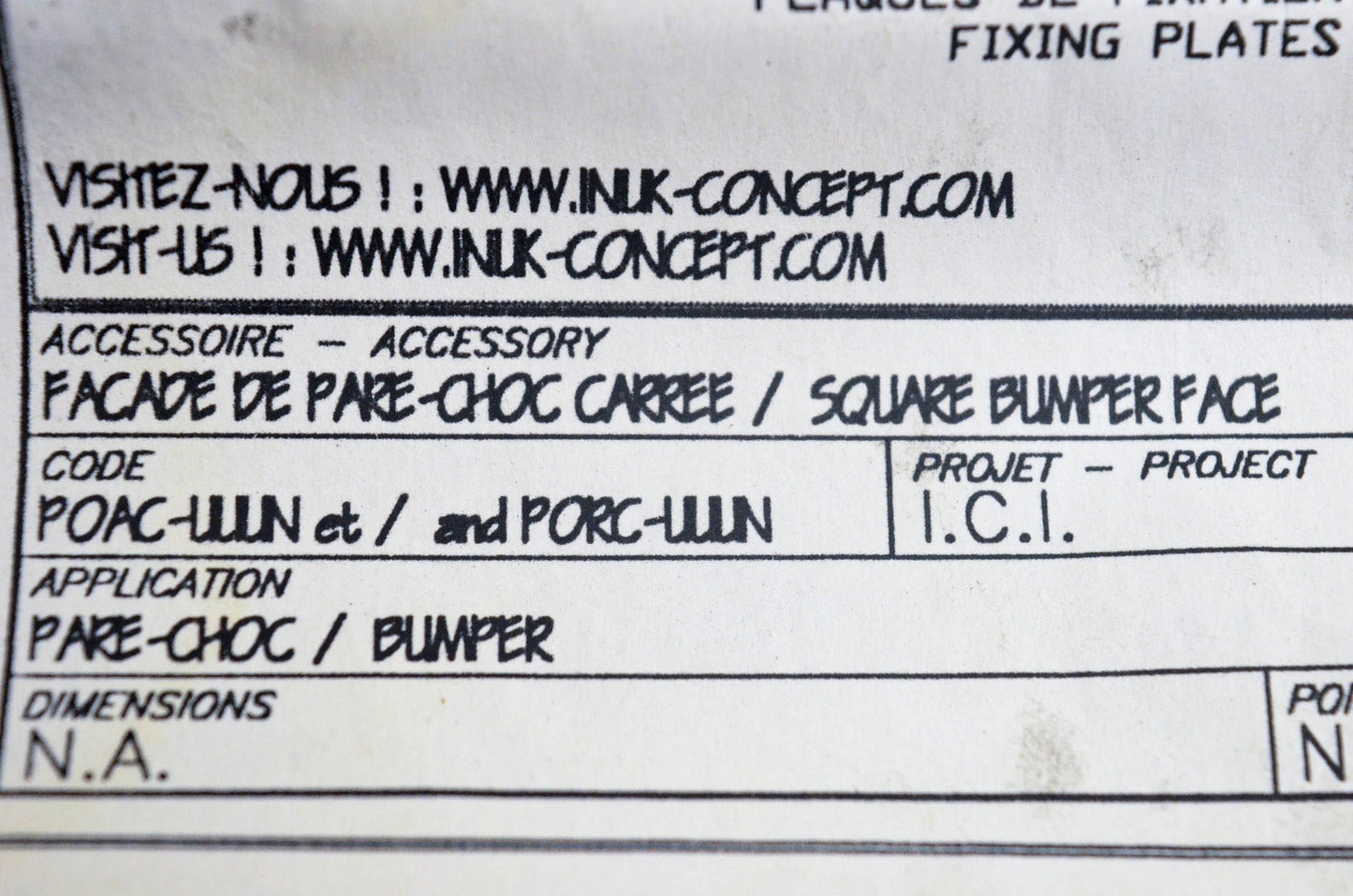 Concept Inuk POAC-UUUN, PORC-UUUN Square Bumper Face Kit NOS