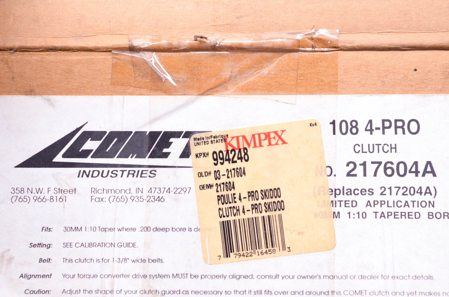 Comet 217604A, 994248, 03-217604 108 4-Pro Primary Clutch Kit NOS