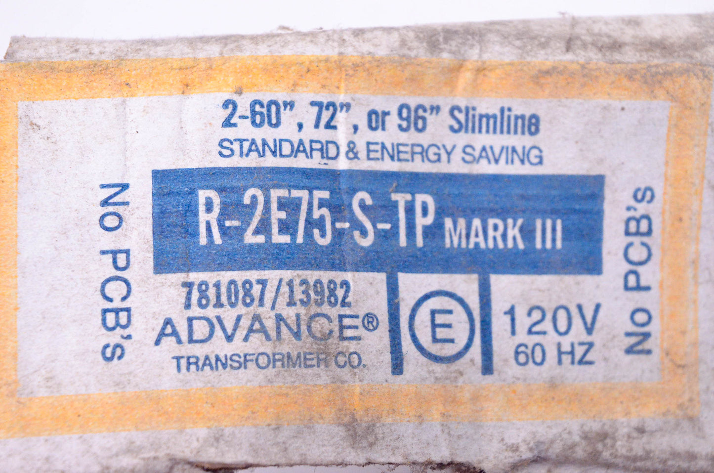 Advance R-2E75-S-TP, R-2E75-S-3-TP Mark III Energy Saver Ballast 120v 1.35/1.10a NOS