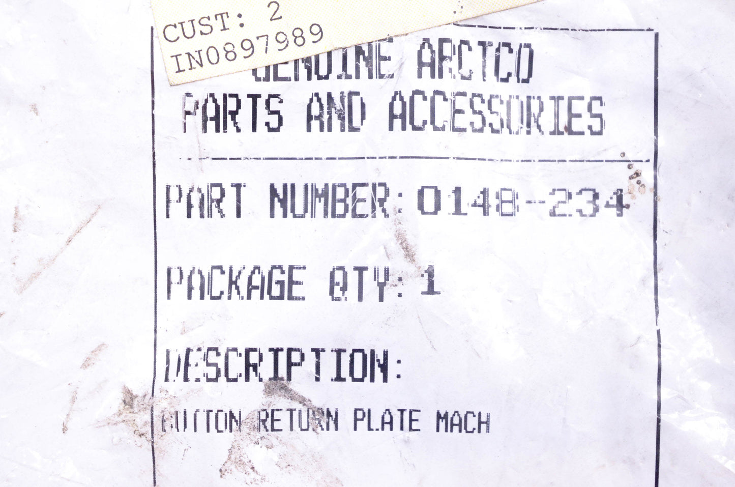 New OEM Arctic Cat 0148-234 Custom Return Plate NOS