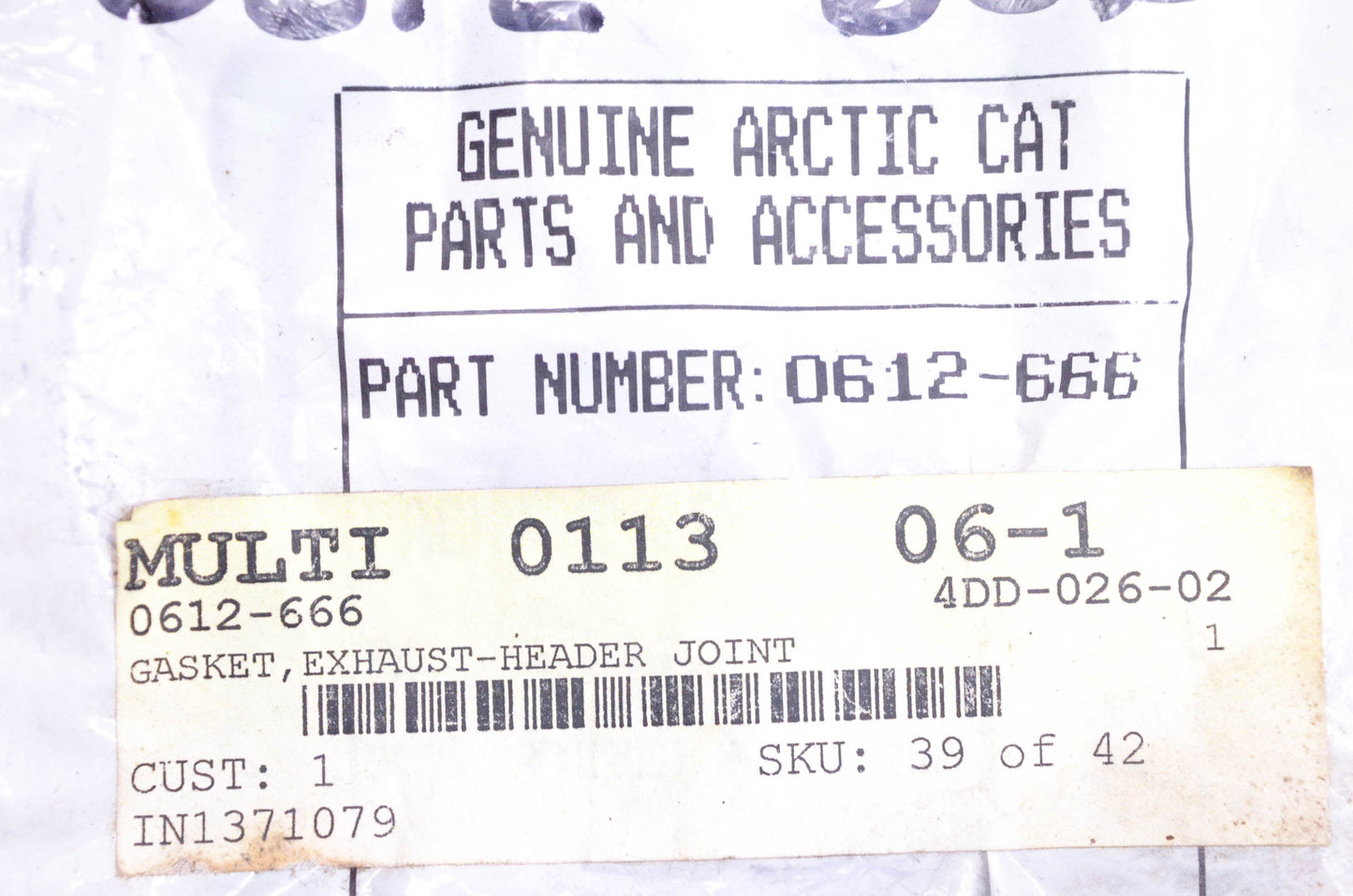 New OEM Arctic Cat 0612-666 Exhaust Header Joint Gasket NOS