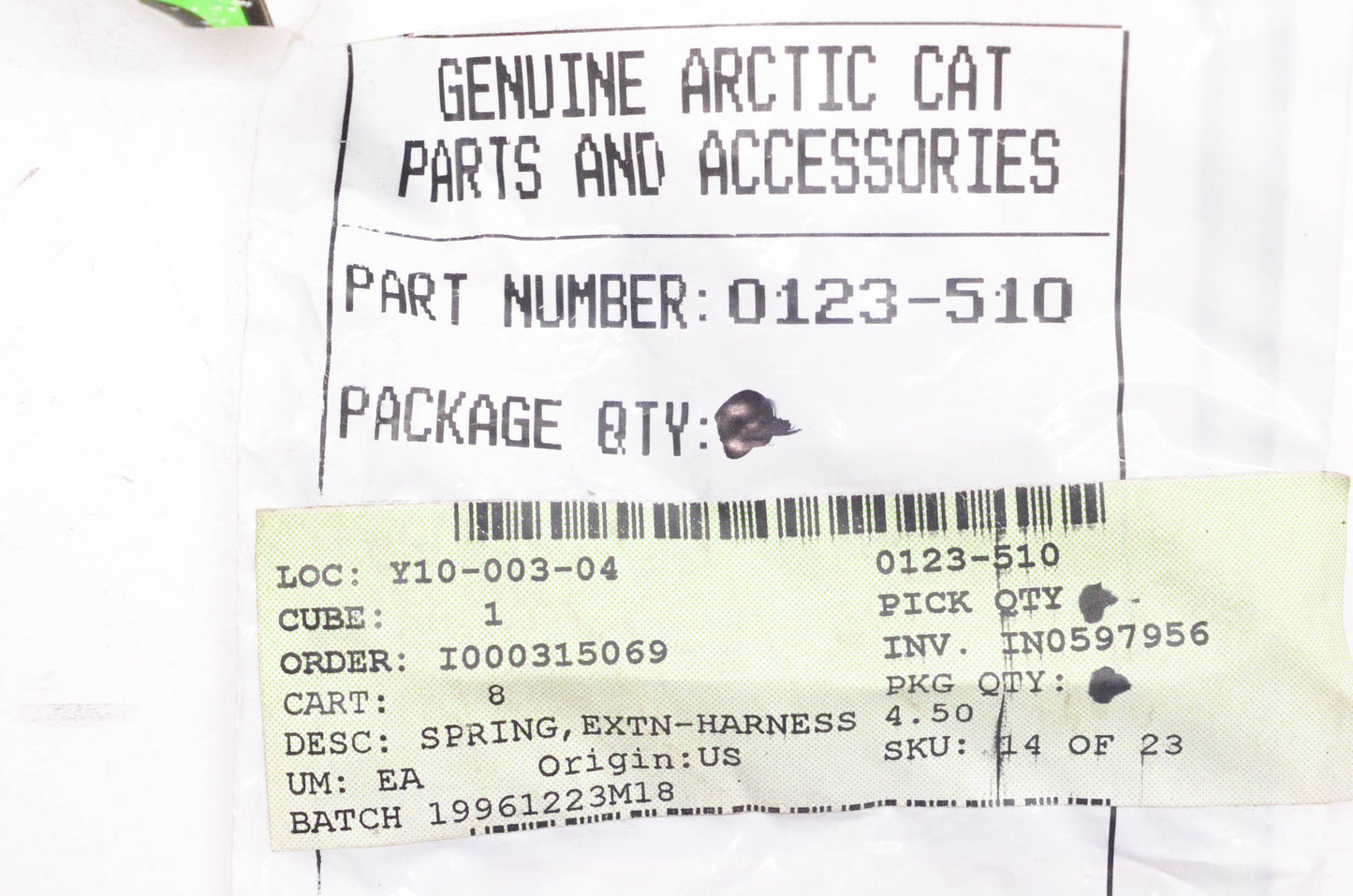 New OEM Arctic Cat 0123-510 Extension Spring 4.50 NOS