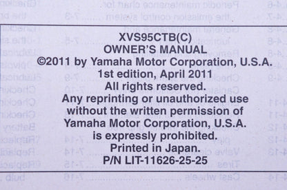 New OEM Yamaha LIT-11626-25-25 Star XVS95CTBc Owner's Manual NOS