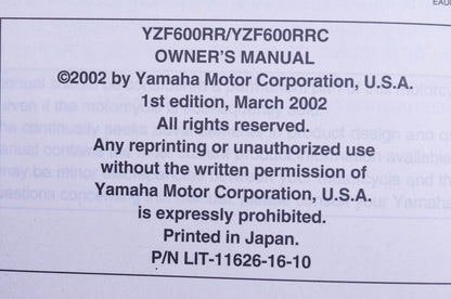 New OEM Yamaha LIT-11626-16-10 YZF600RR/C Owner's Manual NOS