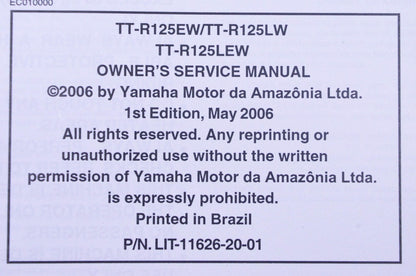 New OEM Yamaha LIT-11626-20-01 TT-R125 Owner's Service Manual NOS