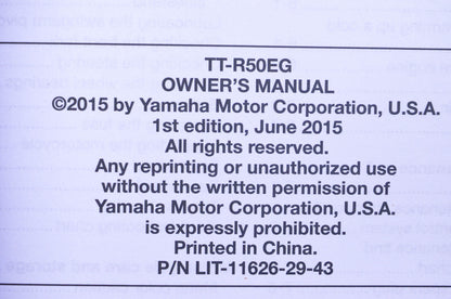 New OEM Yamaha LIT-11626-29-43 2016 TT-R50EG Owner's Manual NOS