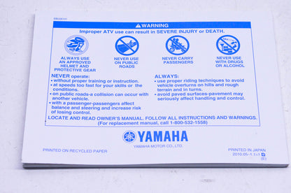 New OEM Yamaha LIT-11626-24-36 2011 YFM125RA Raptor Owner's Manual NOS