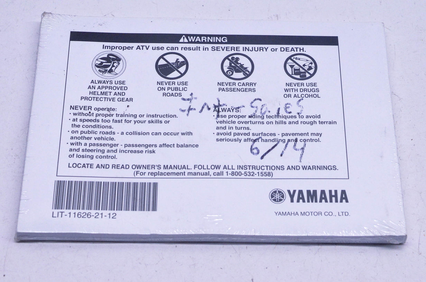 OEM Yamaha LIT-11626-21-12 Raptor 700R YFM70RSPX Owner's Manual NOS