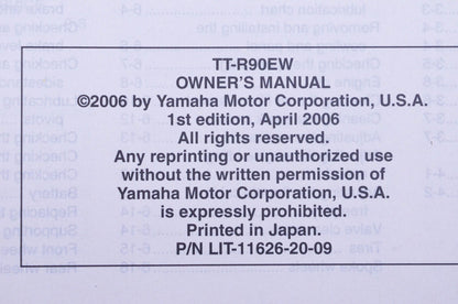 New OEM Yamaha LIT-11626-20-09 TT-R90EW Owner's Manual NOS