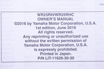 New OEM Yamaha LIT-11626-30-30 2017 WR250R Owner's Manual NOS