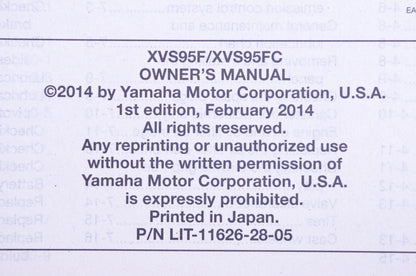New OEM Yamaha LIT-11626-28-05 2015 Star XVS95 Owner's Manual NOS