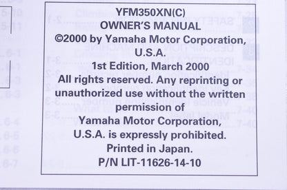 OEM Yamaha LIT-11626-14-10 YFM350XNc Warrior 350 Owner's Manual NOS