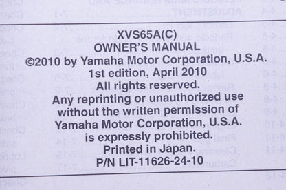 New OEM Yamaha LIT-11626-24-10 Star XVS65Ac Owner's Manual NOS