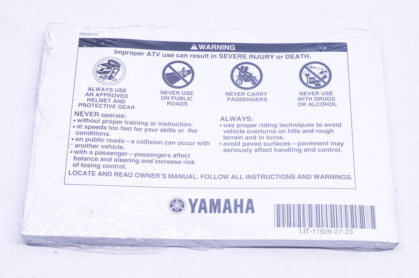 New OEM Yamaha LIT-11626-27-23 Grizzly 700 Owner's Manual NOS